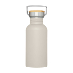 Einwandige Edelstahlflasche mit Bambusdeckel 550 ml farbe sandbraun zweite Vorderansicht