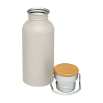 Einwandige Edelstahlflasche mit Bambusdeckel 550 ml farbe sandbraun zweite Ansicht