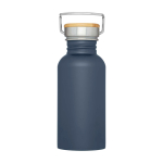 Einwandige Edelstahlflasche mit Bambusdeckel 550 ml farbe cyan-blau zweite Vorderansicht