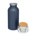 Einwandige Edelstahlflasche mit Bambusdeckel 550 ml farbe cyan-blau zweite Ansicht
