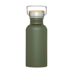 Einwandige Edelstahlflasche mit Bambusdeckel 550 ml farbe dunkelgrün zweite Vorderansicht