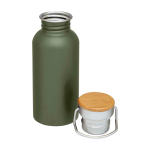 Einwandige Edelstahlflasche mit Bambusdeckel 550 ml farbe dunkelgrün zweite Ansicht