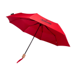 Manueller RPET-Regenschirm 21” Pongee mit Holzgriff Ø99 cm farbe rot Ansicht mit Siebdruck