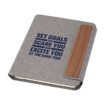 Nachhaltige Mappe mit Walnussholzverschluss A5, liniert farbe grau Ansicht mit Siebdruck