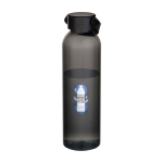 Flasche aus recyceltem Kunststoff mit Silikongriff 630 ml farbe schwarz Ansicht mit Tampondruck