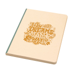 Softcover-Notizbuch aus Zuckerrohr und RPET A5, liniert farbe pastelgrün Ansicht mit Siebdruck