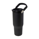 Recycelter Edelstahlbecher mit Multifunktionsdeckel 900 ml farbe schwarz dritte Vorderansicht