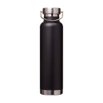 Doppelwandige recycelte Edelstahlflasche mit Schraubdeckel 650 ml farbe schwarz zweite Vorderansicht