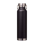 Doppelwandige recycelte Edelstahlflasche mit Schraubdeckel 650 ml farbe schwarz zweite Rückansicht