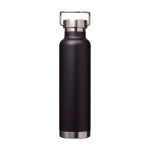 Doppelwandige recycelte Edelstahlflasche mit Schraubdeckel 650 ml farbe schwarz dritte Vorderansicht