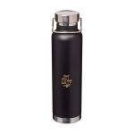 Doppelwandige recycelte Edelstahlflasche mit Schraubdeckel 650 ml farbe schwarz Ansicht mit Tampondruck