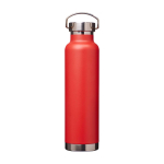Doppelwandige recycelte Edelstahlflasche mit Schraubdeckel 650 ml farbe rot dritte Vorderansicht