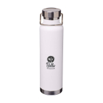 Doppelwandige recycelte Edelstahlflasche mit Schraubdeckel 650 ml farbe weiß Ansicht mit Tampondruck