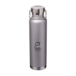 Doppelwandige recycelte Edelstahlflasche mit Schraubdeckel 650 ml farbe grau Ansicht mit Tampondruck