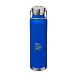 Doppelwandige recycelte Edelstahlflasche mit Schraubdeckel 650 ml farbe köngisblau Ansicht mit Tampondruck