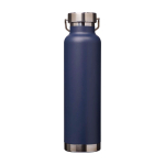 Doppelwandige recycelte Edelstahlflasche mit Schraubdeckel 650 ml farbe marineblau zweite Rückansicht
