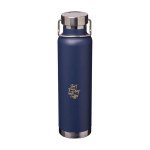 Doppelwandige recycelte Edelstahlflasche mit Schraubdeckel 650 ml farbe marineblau Ansicht mit Tampondruck