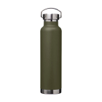Doppelwandige recycelte Edelstahlflasche mit Schraubdeckel 650 ml farbe dunkelgrün dritte Vorderansicht