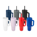 Thermobecher mit Silikonstrohhalm und Spritzschutzdeckel 900 ml farbe marineblau zweite Ansicht in verschiedenen Farben