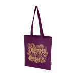 Einkaufstasche aus recycelter Baumwolle und RPET 7 L 140 g/m² farbe purpurfarben Ansicht mit Siebdruck