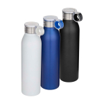 Recycelte Edelstahlflasche mit Rundgriff 650 ml farbe schwarz zweite Ansicht in verschiedenen Farben
