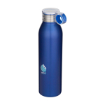 Recycelte Edelstahlflasche mit Rundgriff 650 ml farbe köngisblau Ansicht mit Tampondruck