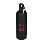 Matte recycelte Edelstahlflasche mit Karabiner 750 ml farbe schwarz Ansicht mit Tampondruck