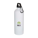 Matte recycelte Edelstahlflasche mit Karabiner 750 ml farbe weiß Ansicht mit Tampondruck