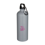 Matte recycelte Edelstahlflasche mit Karabiner 750 ml farbe grau Ansicht mit Tampondruck
