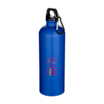 Matte recycelte Edelstahlflasche mit Karabiner 750 ml farbe köngisblau Ansicht mit Tampondruck