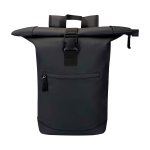 Wasserabweisender Rolltop-Rucksack aus Kunstleder für Laptop 15” farbe schwarz zweite Vorderansicht