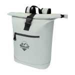 Wasserabweisender Rolltop-Rucksack aus Kunstleder für Laptop 15” farbe grau Ansicht mit Transferdruck