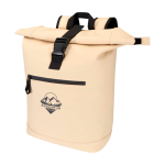 Wasserabweisender Rolltop-Rucksack aus Kunstleder für Laptop 15” farbe elfenbeinfarben Ansicht mit Transferdruck