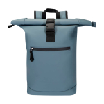 Wasserabweisender Rolltop-Rucksack aus Kunstleder für Laptop 15” farbe cyan-blau zweite Vorderansicht