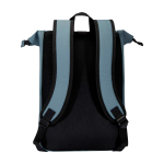 Wasserabweisender Rolltop-Rucksack aus Kunstleder für Laptop 15” farbe cyan-blau zweite Rückansicht