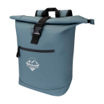 Wasserabweisender Rolltop-Rucksack aus Kunstleder für Laptop 15” farbe cyan-blau Ansicht mit Transferdruck