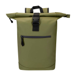 Wasserabweisender Rolltop-Rucksack aus Kunstleder für Laptop 15” farbe dunkelgrün zweite Vorderansicht