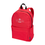 Nachhaltiger, wasserabweisender Urban-Rucksack 16 L für Laptop 14” farbe rot Ansicht mit Transferdruck