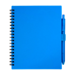 Notizbuch aus recyceltem Kunststoff mit Stifthalter, blaue Tinte farbe blau zweite Vorderansicht