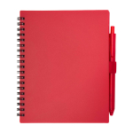 Notizbuch aus recyceltem Kunststoff mit Stifthalter, blaue Tinte farbe rot zweite Vorderansicht