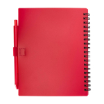Notizbuch aus recyceltem Kunststoff mit Stifthalter, blaue Tinte farbe rot zweite Rückansicht