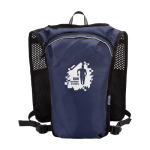 Wasserfeste, reflektierende Laufweste mit Trinksystem farbe marineblau Rückansicht mit Logo