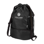 Sporttasche aus recyceltem, wasserdichtem Stoff mit Schuhfach 18 L farbe schwarz Ansicht mit Transferdruck