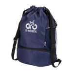 Sporttasche aus recyceltem, wasserdichtem Stoff mit Schuhfach 18 L farbe marineblau Ansicht mit Transferdruck