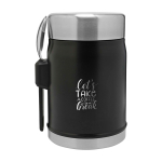 Isolierbehälter mit Besteck und Ventil-Deckel 400 ml farbe mattschwarz Druckansicht des Logos 2