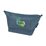 Kulturbeutel aus recyceltem Polyester mit Bodenfach farbe cyan-blau