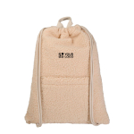 Turnbeutel aus recyceltem Sherpa mit Fronttasche 9 L Ansicht mit Druckbereich