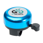 Fahrradklingel aus Aluminium und Kunststoff mit lautem Klang farbe blau Ansicht mit Tampondruck