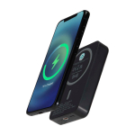 Magnetische Wireless-Powerbank aus recyceltem Kunststoff 10.000 mAh farbe schwarz