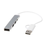 USB-Hub aus recyceltem Aluminium mit 4 Lade- und Datenports farbe silber
